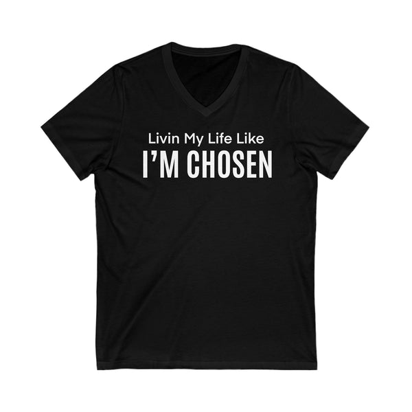 "Livin' Chosen" Jersey Short Sleeve V-Neck Tee (White)